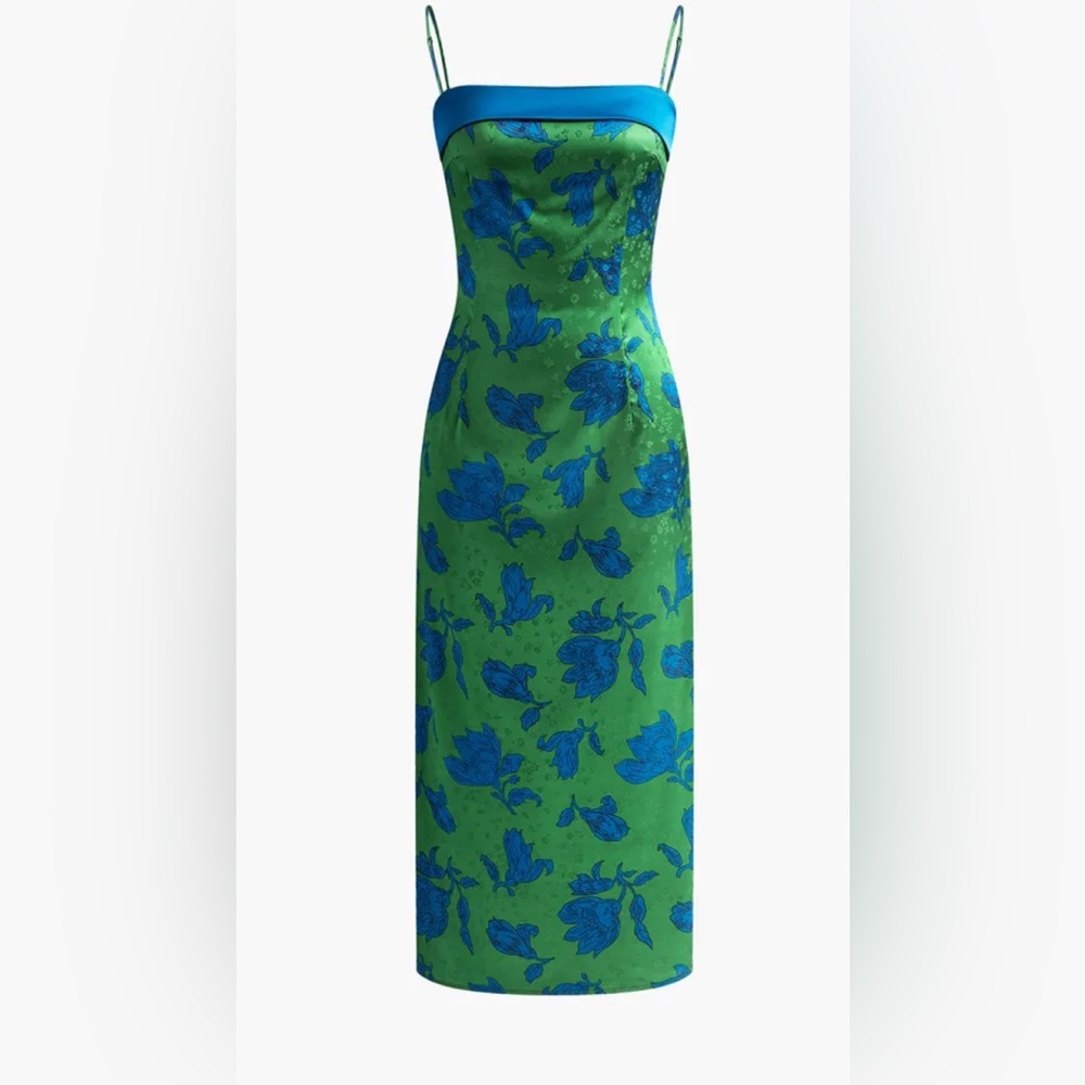 Commense Green and Blue Floral Midi Dress